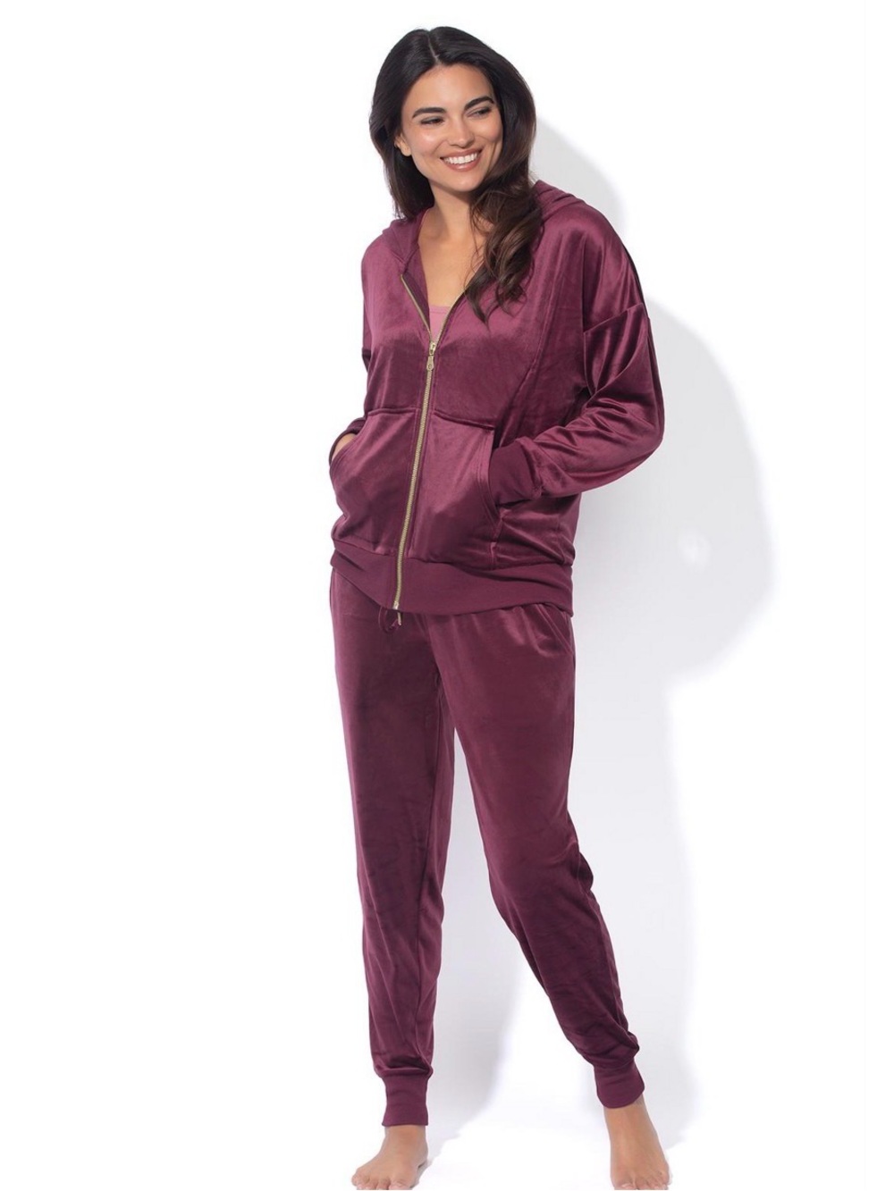 Velour Zip Hoodie & Jogger Set - Burgundy